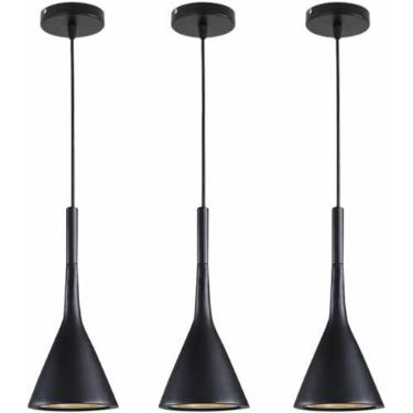 Imagem de Luminária Pendente Industrial Ajustável Preta Vintage com 3 Lâmpadas, Estilo Moderno Campestre, Mini Luminária de Teto para Cozinha, Ilha, Restaurante e Bar (Conjunto com 3)