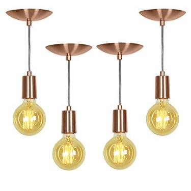 Imagem de Kit 4 Pendente Tubo Cilindro Alumínio Cobre Fio 1.20m