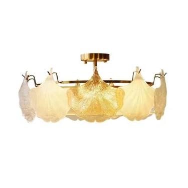 Imagem de Lustre de vidro de concha criativa LED moderno design francês ajuste iluminação para sala de estar sala de jantar decoração de casa luminária
