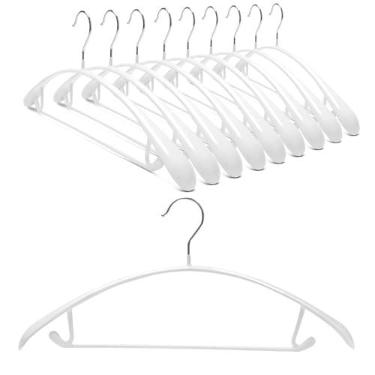 Imagem de Nature Smile Cabides antiderrapantes com revestimento de PVC, cabides para casacos, camisetas de golfe sem batidas de ombro largo (cor branca, pacote com 10)