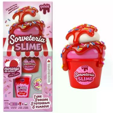 Imagem de Kit Slime Infantil Sorveteria Morango do Amor Criatividade e Alívio do Estresse Gelelé
