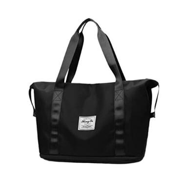 Imagem de NUTOT B213 bolsa de esportes fitness bolsa de viagem ao ar livre separação seca e molhada função de expansão com zíper oculto à prova d'água e resistente ao desgaste (Preto)