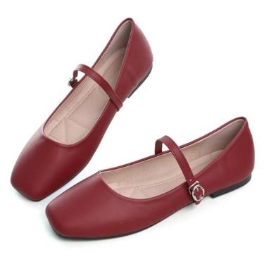 Imagem de Hee grand Sapatos femininos Mary Jane de bico quadrado bonitos sapatos de balé com nó de laço sólido sem cadarço sapatos sociais, 484 - vermelho, 9