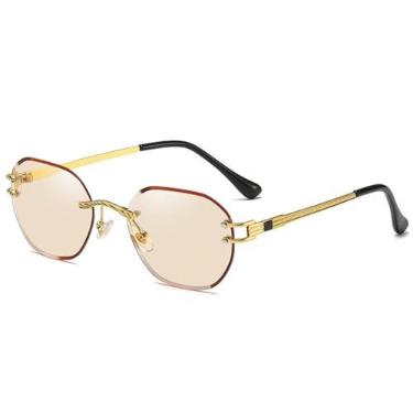 Imagem de Óculos de sol azuis sem moldura, sem aro, masculino, quadrado, de metal, feminino, espelhado, estilo mar verão, tamanho único, dourado e rosa