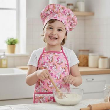 Imagem de Kit Avental Infantil de Cozinha Estampado Kids com Chapéu - Mava Enxov