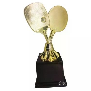 Imagem de Troféu de Tênis de Mesa Vitória 600022 em Polímero Metalizado Dourado com Base Preta 18cm