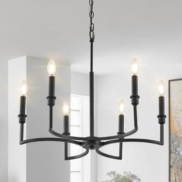 Imagem de Lustre preto com 6 luzes para sala de jantar lustres de cozinha sobre mesa lustres de vela para ilha de cozinha, quarto, hall de entrada, 66 cm