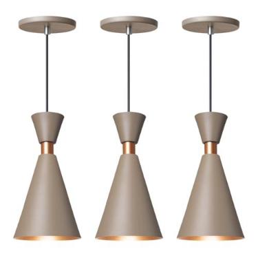Imagem de Kit 3 Luminária Pendente Mini Pequim 24 cm para Balcão Bancada Cozinha (Fendi)