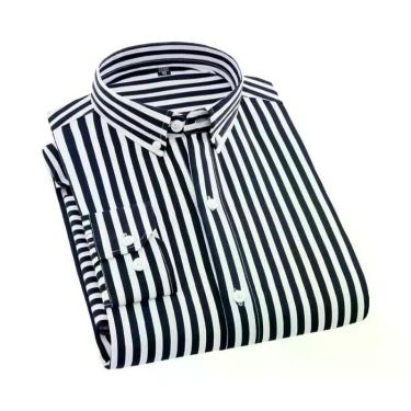 Imagem de Camisa Social Masculina De Manga Longa Antirrugas Listrada Para Escrit