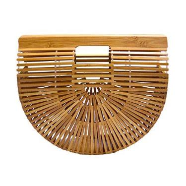 Imagem de Miuco Bolsa feminina de bambu feita à mão grande sacola, Bronzeado, Small