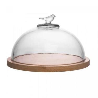 Imagem de Queijeira com base em bambu bird 20x20x11cm vidro wolff