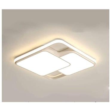 Imagem de Luminária Lustre De LED Sobrepor Quadrada Bivolt 32W 3 Em 1 Com Luz Central Dupla Com Memorização de Cor Ideal Para Salas, Quartos, Cozinha Escritórios (Branco)