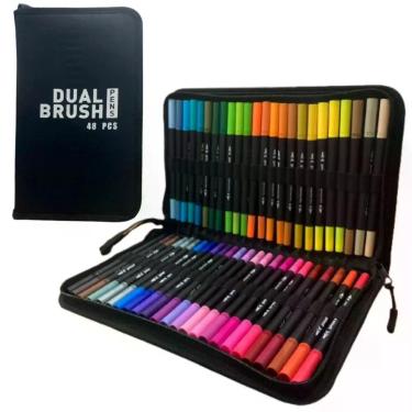 Imagem de Kit Canetinha Duas Pontas 48 Cores Dual Brush Para Colorir