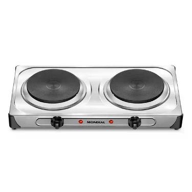 Imagem de Fogão Elétrico Mondial 2 bocas 6 temperaturas 127V Fast Cook Due Inox,