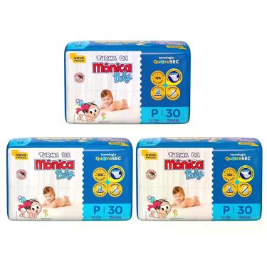 Imagem de KIT 3 Pacotes Fralda Turma da Mônica Jumbo RN/P/M/G/XG/XXG, P - 90
