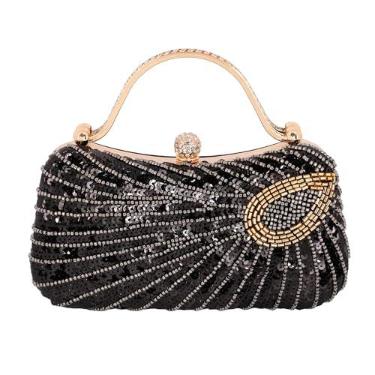 Imagem de Naimo Bolsa feminina de paetê, bolsa de mão com contas brilhantes, bolsa de festa de casamento, Preto