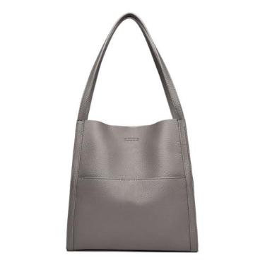 Imagem de Bolsa de ombro de poliuretano de capacidade na moda para meninas e mulheres bolsa feminina versátil bolsa de compras de cor sólida bolsa de mão, Cinza