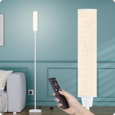 Imagem de Nukanu Luminária De Chão Com Controle Remoto, Luminárias Para Sala Estar/Quarto/Escritório, Ajuste Contínuo Cores 3000K A 6000K E Brilho 10 100%, Interruptor Pé Pedal (Linho Branco Bege)