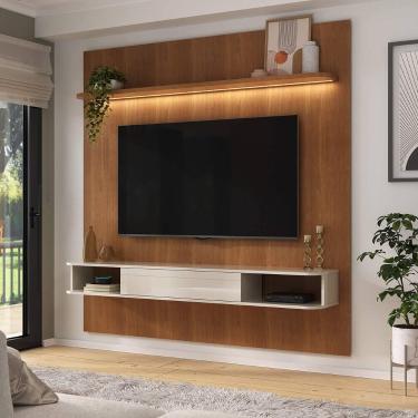 Imagem de Painel para TV Com Led 1 Porta 2 Nichos Artely Belluno Cinamomo Com Of