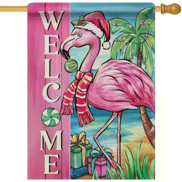 Imagem de Bandeira da casa Dyrenson 71x102 cm Flamingo de Natal de dupla face