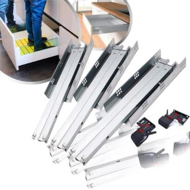 Imagem de 6 Corrediça Telescópica Oculta Trilho Invisível 50cm Gaveta 3 Par Móveis 500mm Com Amortecedor 50kg Soft Closing 3D Reforçada Resistente Fechamento Automático Suave Silencioso Slow Freio
