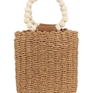 Imagem de Bolsa de Palha Artesanal Feminina com Alça de Contas Redonda – Fibra Natural Trançada, Leve e Estilosa para Dia a Dia, Praia e Passeios (Palha Natural)