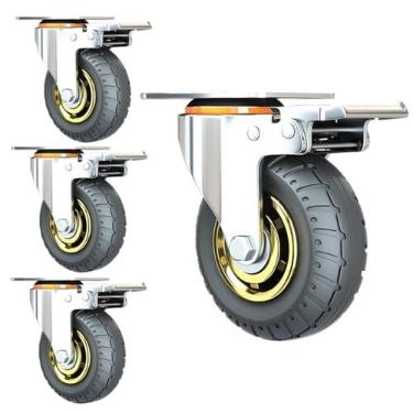 Imagem de 4 Pcs Rodízio De Borracha Sólida, Rodízio Giratório Industrial, Com Rodízios De Carrinho De Freio, Rodízios Pesados, Para Móveis Diy Workbeh, Carga De Até 1000kg, 4withbrake, 4in