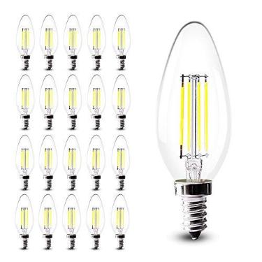 Imagem de Lâmpadas de filamento LED E14 de 4W, equivalentes a 40W incandescentes, branco frio 6000-6500K, não dimerizáveis, soquete pequeno C35 com rosca Edison, pacote com 20 unidades.