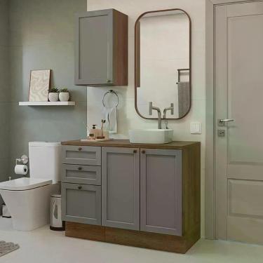 Imagem de Conjunto Gabinete Para Banheiro 110cm 3 Gavetas 3 Portas Vik Madesa 01 Rustic-cinza