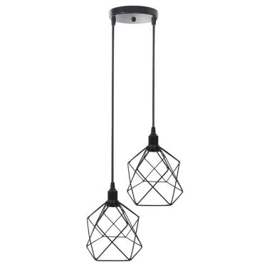 Imagem de Lustre Pendente Aramado Duplo Cálice Preto Cabo Regulável Luminária Ag