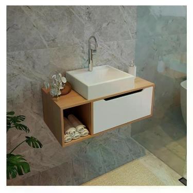 Imagem de Balcão Gabinete Para Banheiro Suspenso Ambiente Bn3644 Amêndoa Branco - Tecnomobili