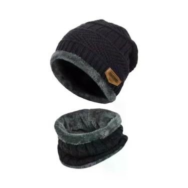 Imagem de Conjunto De Gorro E Cachecol De Lã Quente Para Crianças, Gorro De Inve