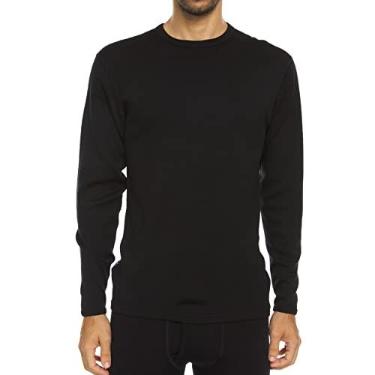 Imagem de Camiseta masculina 100% lã merino peso expedição gola redonda - camada de base pesada - equipamento para clima frio extremo - preta - GG alto