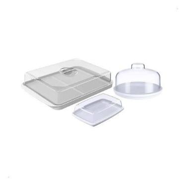 Imagem de Kit Mesa Posta 3 Peças Manteigueira Porta Frios Queijeira Tampa Transp