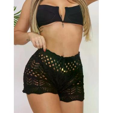 Imagem de Saída de Praia Short Tricot Trabalhado Verão - PAULO, Preto, Único (36