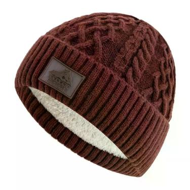 Imagem de Gorro de Inverno Emaús Acessórios Malha com Forro de Pelúcia Tamanho Único Marrom Unissex