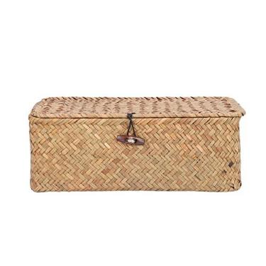 Imagem de Yosoo Caixas de Cesta de Ervas Marinhas Tecidas à Mão, Escaninho de Armazenamento de Rattan Natural Com Tampa, Organizador de Mesa para Acessórios de Cabelo, Joias, Itens Pequenos (S)
