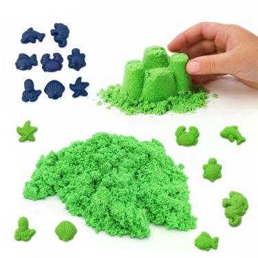 Imagem de Areia Mágica de Modelar Linha Fundo do Mar com 8 Moldes Textura Macia e Moldável Não Tóxica Verde Draik 300G