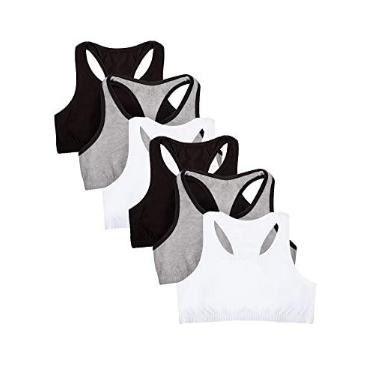 Imagem de Fruit of the Loom Pacote múltiplo de sutiã esportivo elástico de algodão para meninas disponível em 6 pacotes!, Cinza com preto/branco/preto, pacote com 6, 30