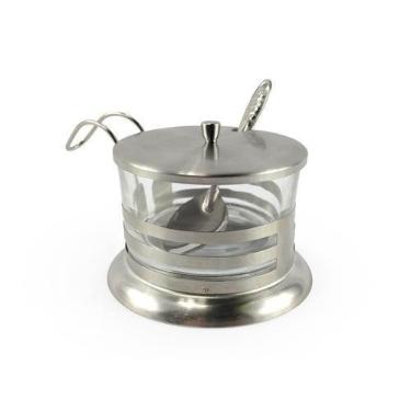 Imagem de Açucareiro de Vidro 260ml Com Revestimento Externo em Aço Inoxidável C
