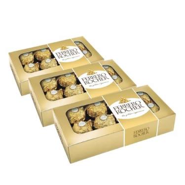 Imagem de Chocolate Bombom Ferrero Rocher 3 Caixas de 8 Unidades