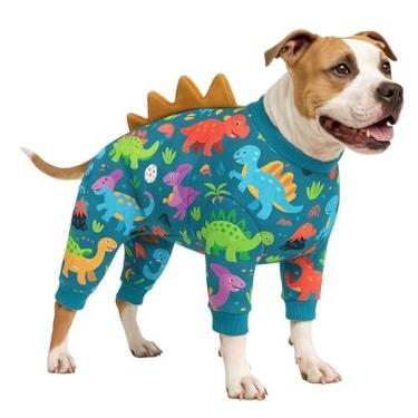 Imagem de LovinPet Pijama grande para cães, macacão elástico de quatro pernas, pijama leve com proteção UV, traje de recuperação calmante anti-lambe para cirurgia, pull-on para raças médias e grandes, verde