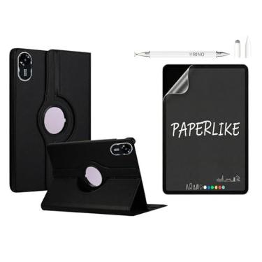 Imagem de Rino Cases Capa Giratória para Redmi Pad 2 11" (2025) - Rígida Multi-ângulo 360º Vertical e Horizontal em Couro Sintético PU (Preto, Kit Capa + Película Fosca + Caneta Touch)