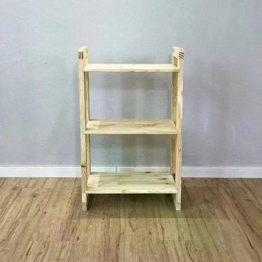 Imagem de Aparador Linea Slim Rústico 3 Prateleiras Madeira Maciça 53CM Amadeirado Artfactory Design