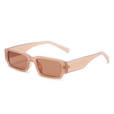 Imagem de JRLLFD Óculos de sol quadrados pequenos femininos retangulares, óculos de sol masculinos vintage, óculos transparentes UV400, chá de gelatina, tamanho único