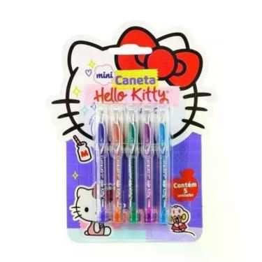 Imagem de Kit Caneta Esferográfica Leo & Leo 97971 5 Cores Vibrantes com Design Hello Kitty Roxo