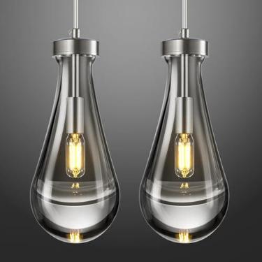 Imagem de LIANGMH Luminárias Pendentes Raindrop, Luminárias Suspensas Em Níquel, Em Formato De Gota De Chuva, De Vidro Sólido Transparente, Lustres Modernos Para Sala De Jantar, Varanda, Corredor, Sala De Es