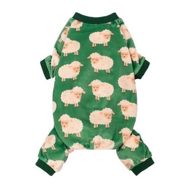 Imagem de Fitwarm Pijama engraçado para cães de ovelha, roupas quentes de inverno para cães pequenos, meninos e meninas, macacão aconchegante para animais de estimação com pés, verde, branco, médio