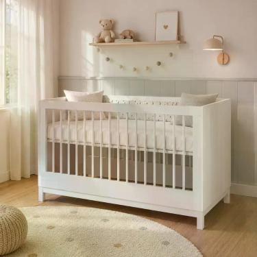 Imagem de Berço em MDF Laqueado Branco Fosco 2 em 1 Vira Mni cama Cozy Quater M