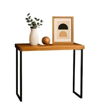 Imagem de Aparador Industrial Preto e Madeira Imbuia para Sala de Estar, Decoração com Ferro - Móvel para Hall, Apartamento e Casa